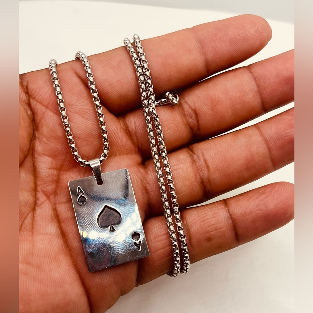 Stainless steel necklace for men playing card design